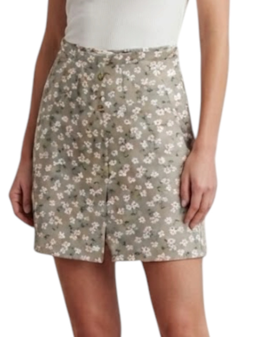 MONTEAU LA Nordstrom Y2K Green Sage Green Floral Button Front A-Line Skirt Small